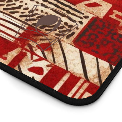 Red Echoes African Print Desk Mat/Mousepad, Mud Cloth Office Décor