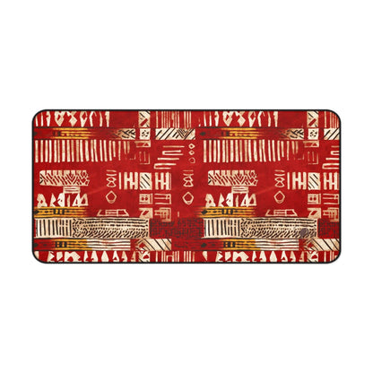 Red Echoes African Print Desk Mat/Mousepad, Mud Cloth Office Décor