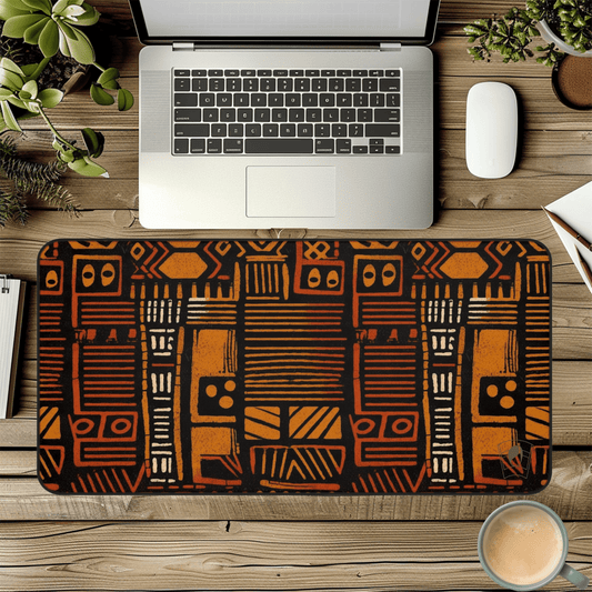 Ancient Rhythm African Print Desk Mat/Mousepad, Mud Cloth Office Décor