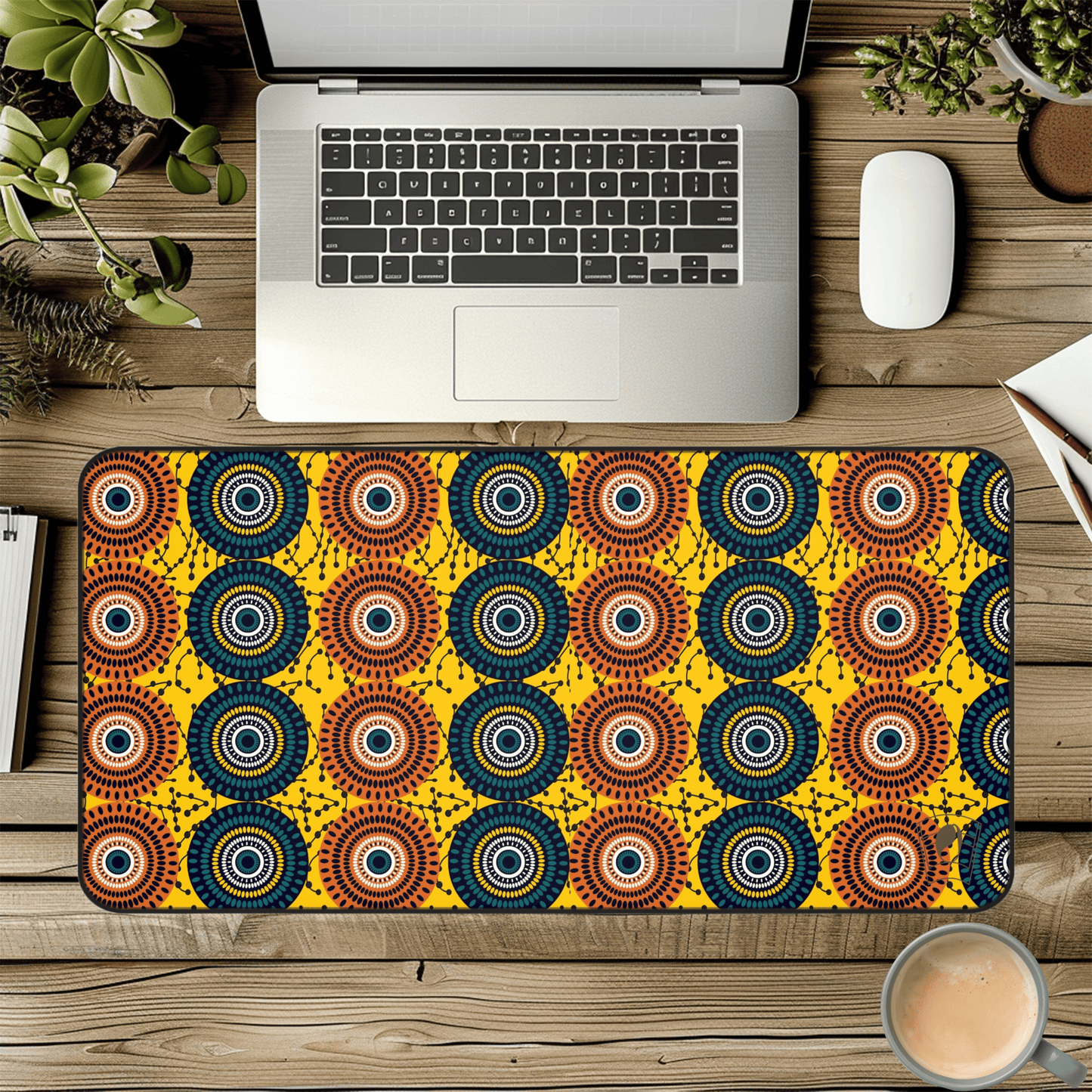 Circular Coherence African Print Desk Mat/Mousepad, Ankara Office Décor