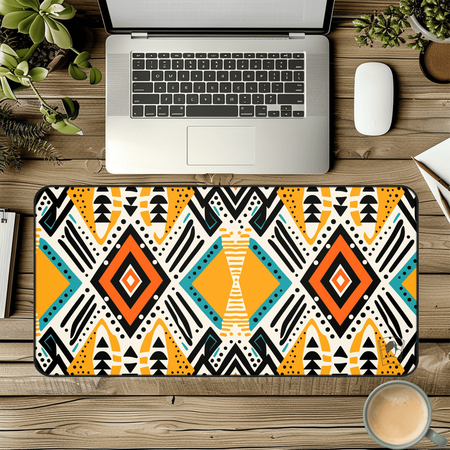 Diamond Mandala African Print Desk Mat/Mousepad, Mud Cloth Office Décor