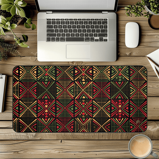 Geometric Rhythm African Print Desk Mat/Mousepad, Ankara Office Décor