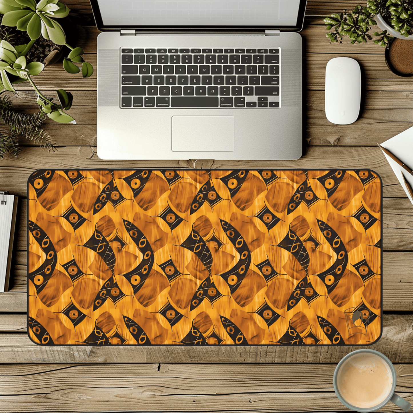 Golden Geometrics African Print Desk Mat/Mousepad, Ankara Office Décor