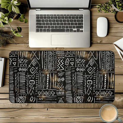 Golden Signs African Print Desk Mat/Mousepad, Mud Cloth Office Décor