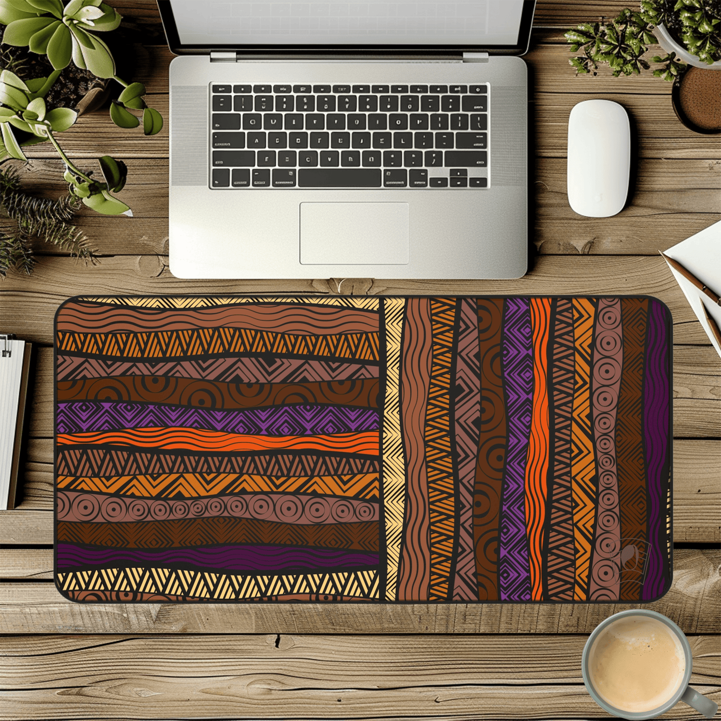 Lavender Earth African Print Desk Mat/Mousepad, Elegant Ankara Office Decor