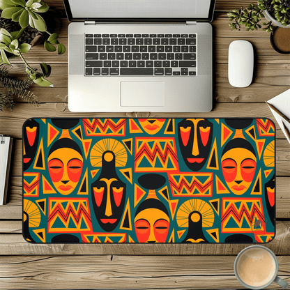 Masquerade Magic African Print Desk Mat/Mousepad, Mud Cloth Office Décor