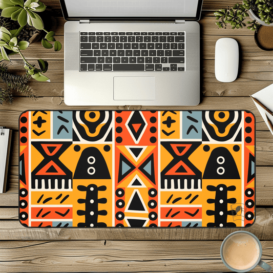 Tempo Tapestry African Print Desk Mat/Mousepad, Mud Cloth Office Décor