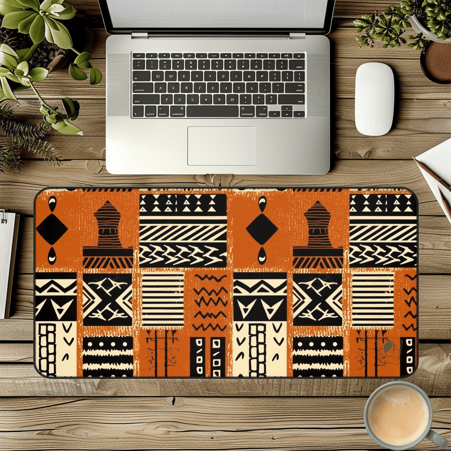 Terracotta Tapestry African Print Desk Mat/Mousepad, Mud Cloth Office Décor