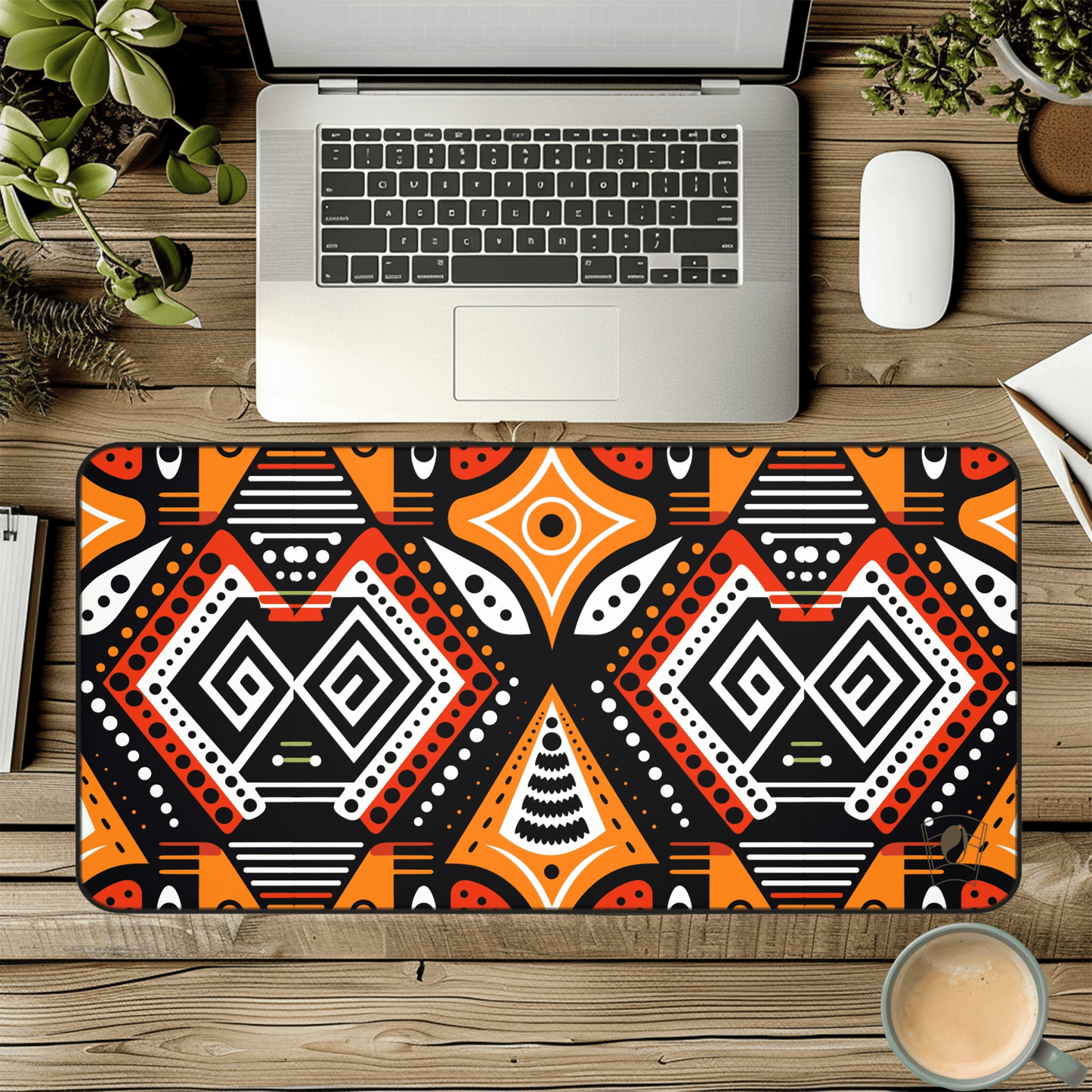 Tribal Points African Print Desk Mat/Mousepad, Elegant Mud Cloth Office Décor