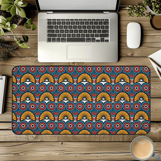 Urban Grid African Print Desk Mat/Mousepad, Ankara Office Decor