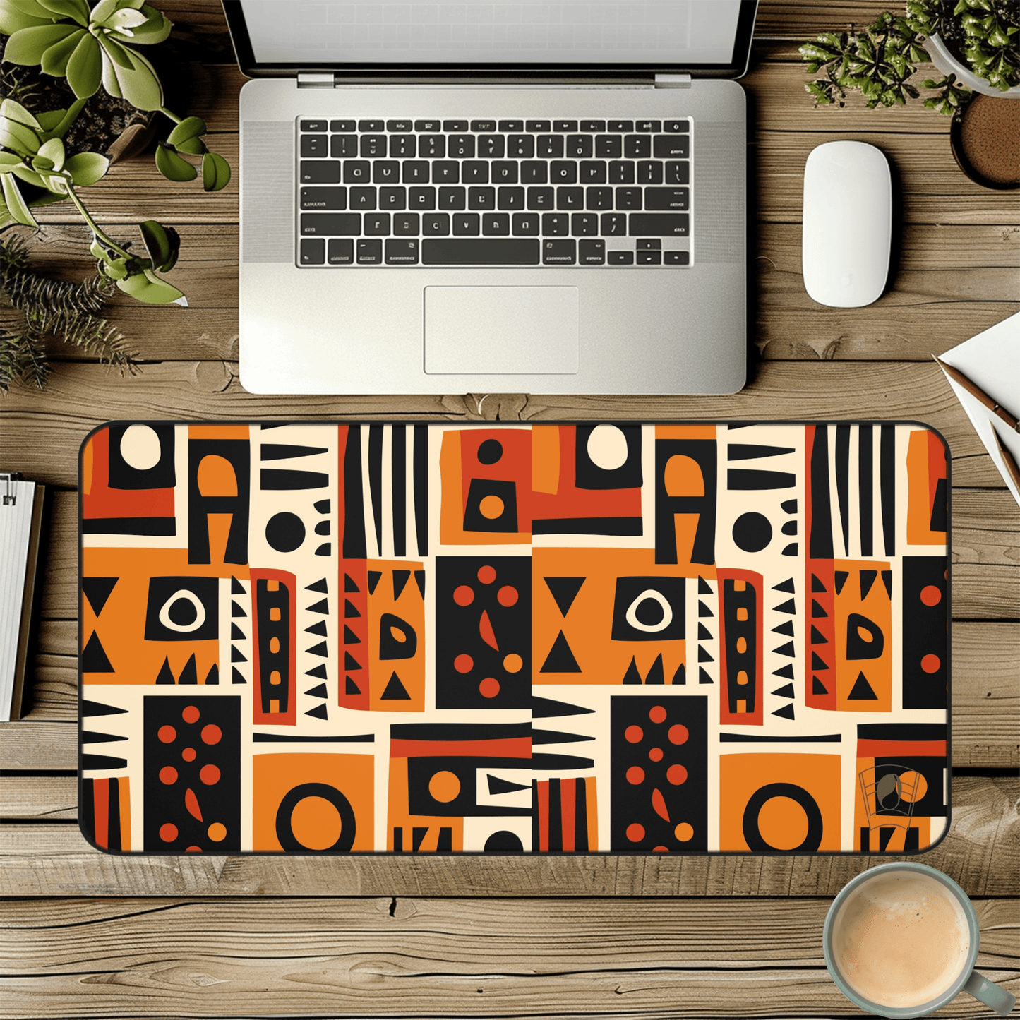 Charged Tapestry African Print Desk Mat/Mousepad, Mud Cloth Office Décor