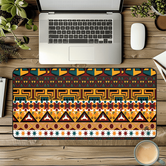 Peak Geometry African Print Desk Mat/Mousepad, Ankara Office Décor