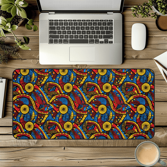 Solar Symphony African Print Desk Mat/Mousepad, Ankara Office Decor