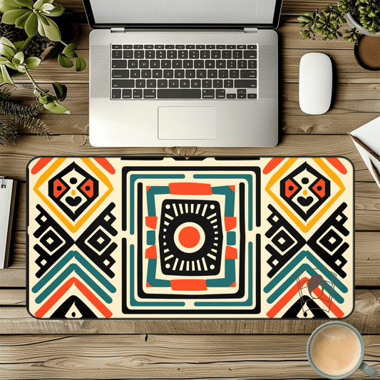 Square Mandala African Print Desk Mat/Mousepad, Mud Cloth Office Decor